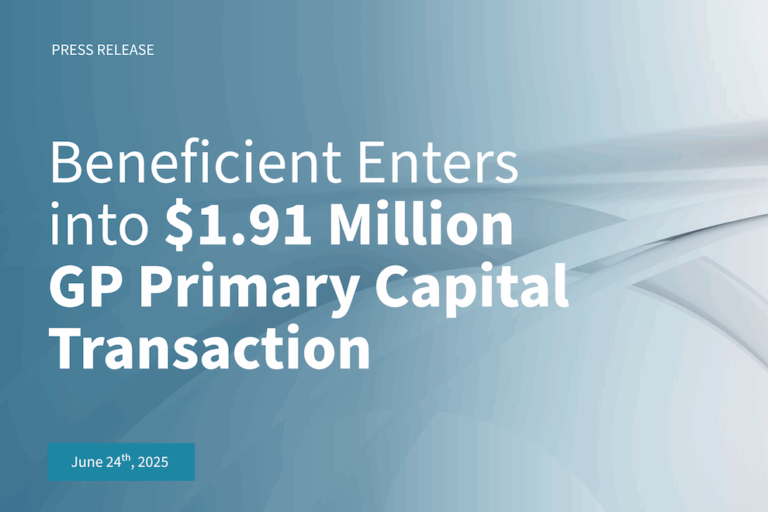 Beneficient Enters into $1.91 Million GP Primary Capital Transaction