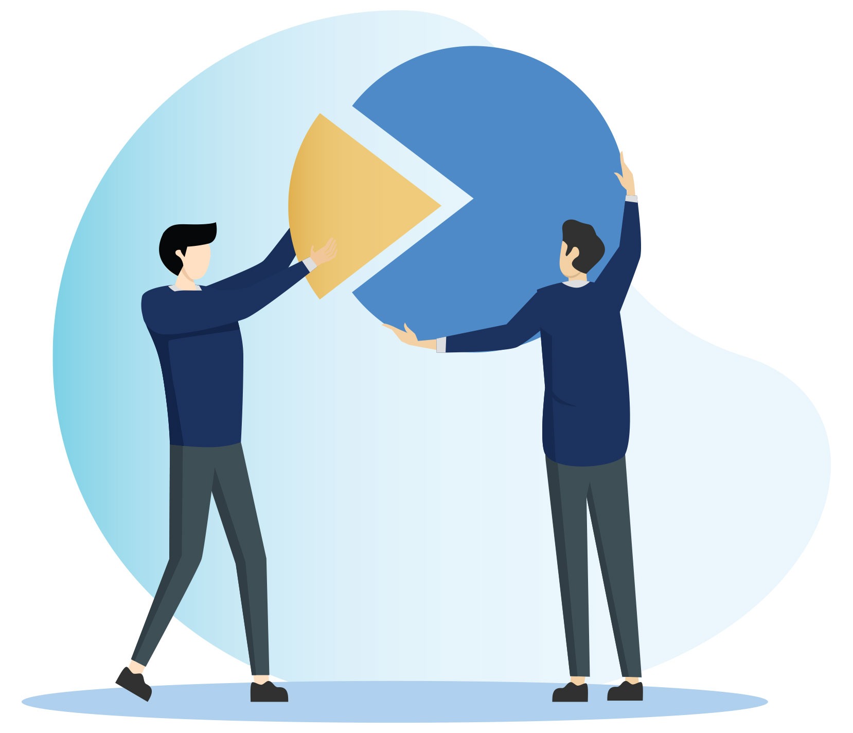 piece Two illustrated investors shake hands after successfully completing a liquidity transaction with Ben.